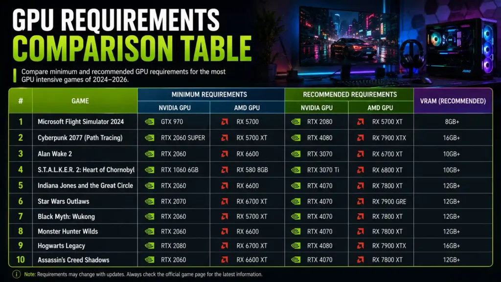 GPU Requirements Comparison Table